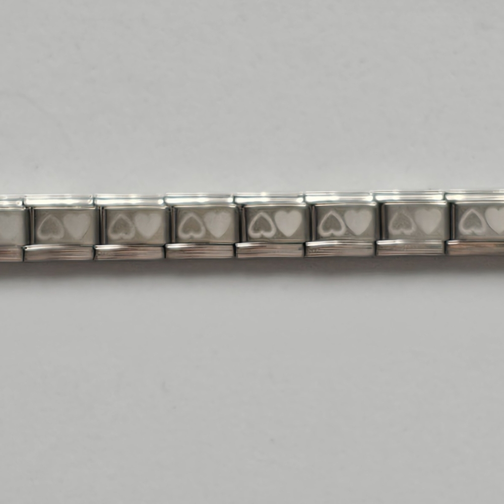 Silver Double Heart Lazer Charm Bracelet